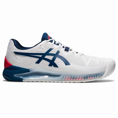 Asics Gel-Resolution 8 (2E) - Miesten Tenniskengät - Valkoinen/Sininen